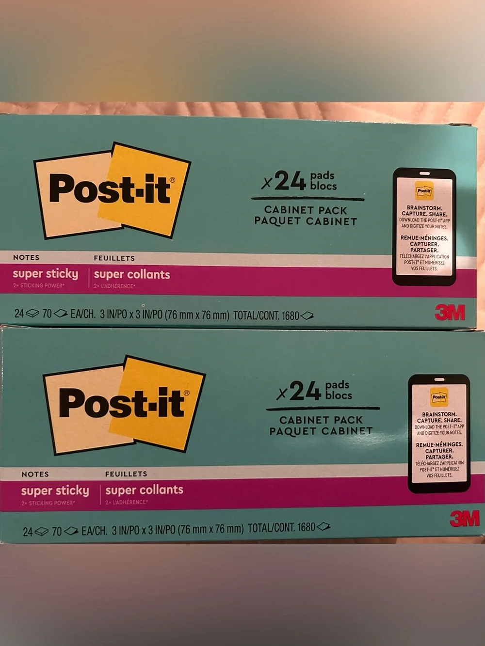Post-it Notes Super Sticky 24x2 (2 boxes of 24) Pink, Purple, Orange, Turquoise